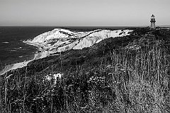 Gay Head Lighthouse Over Cliffs on Martha's Vineyard -BW